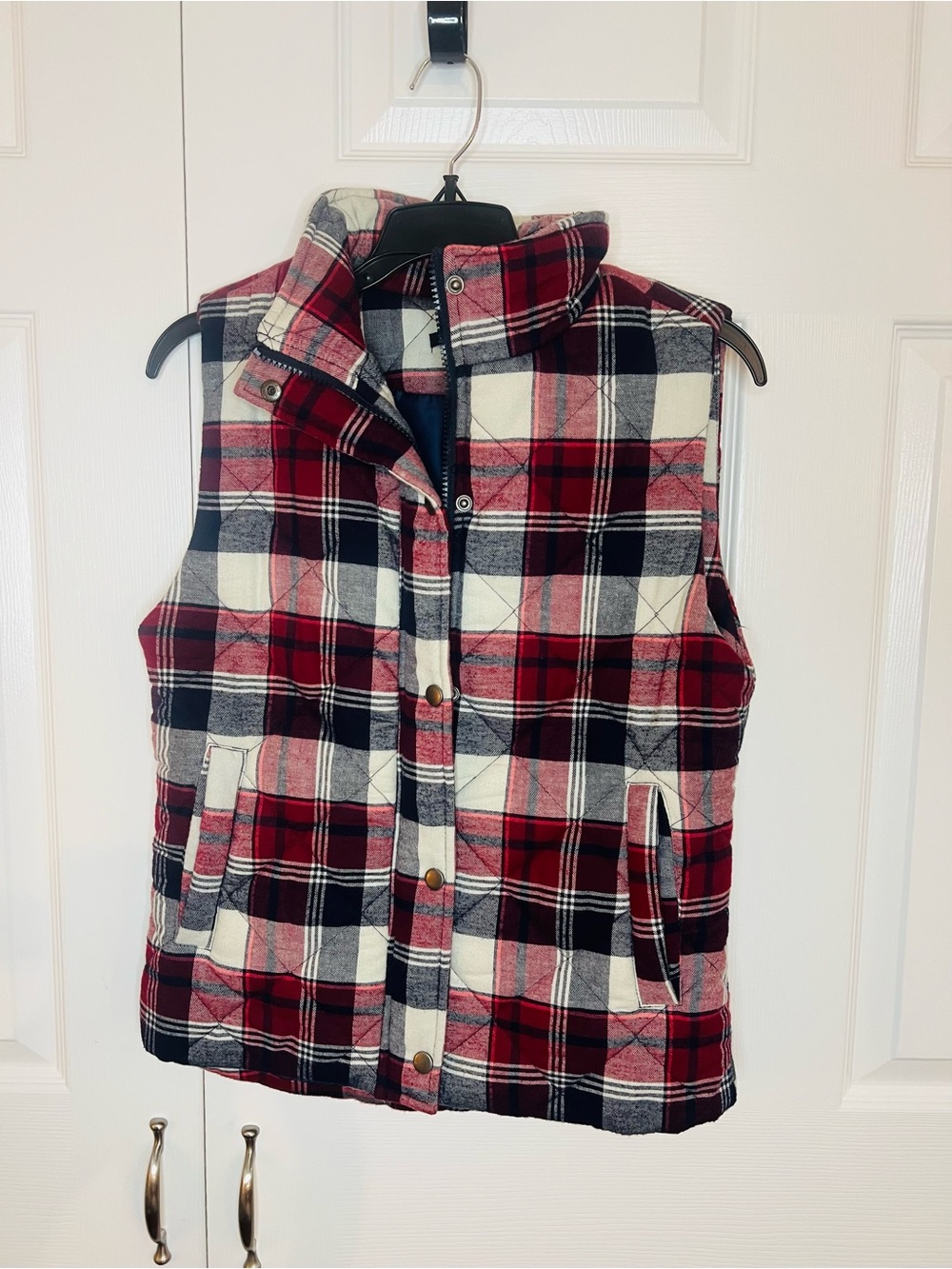 Staccato Red Black Cream Plaid Quilted Kids Vest